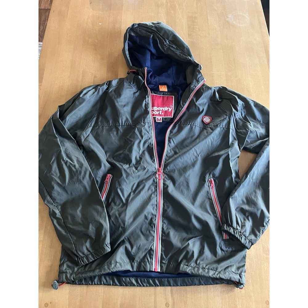 Superdry Sport Mens Black Nylon Streetwear Rain Jacket Size M Medium Windbreaker